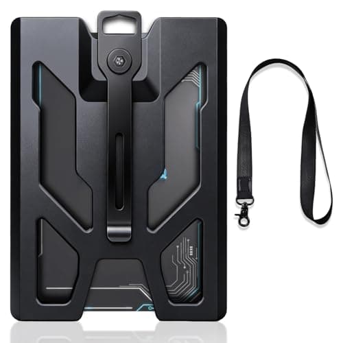WSJSKMWQ Aluminum ID Badge Holder, Heavy Duty ID Card Holder/Wallet with Lanyard and Metal Clip, Holds 1 to 4 Cards for Office Outdoor Police Worker