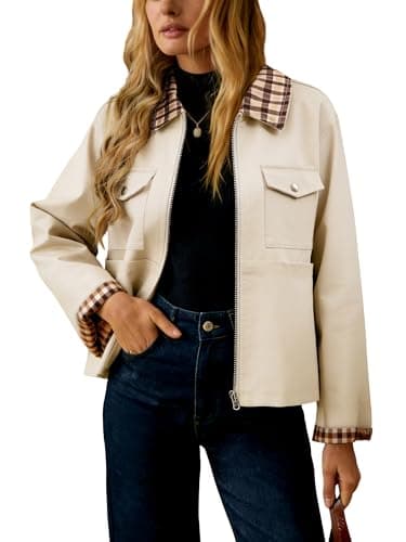 UEAL Spring Jackets For Women Trendy 2026 Summer Lightweight Zip Up Casual Jacket Coats Large Khaki - Image 1