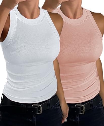 C.O.Z.Y Womens Tank Tops 2 Pack Ribbed Racerback Top Summer High Neck Sleeveless Shirts Slim Fit - Image 1