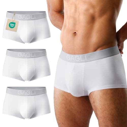 gagli Mens Trunks Underwear 3 Pack, Breathable Cool & Moisture Wicking Comfort Soft Waistband Cotton Modal Blend Low Rise Underpants (White, S) - Image 1