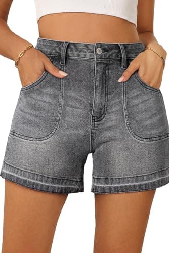 Dokotoo Women's Jean Shorts Trendy Stretchy High Waisted Straight Leg Frayed Raw Hem Cute Denim Shorts with Pockets,Gray 60 - Image 1