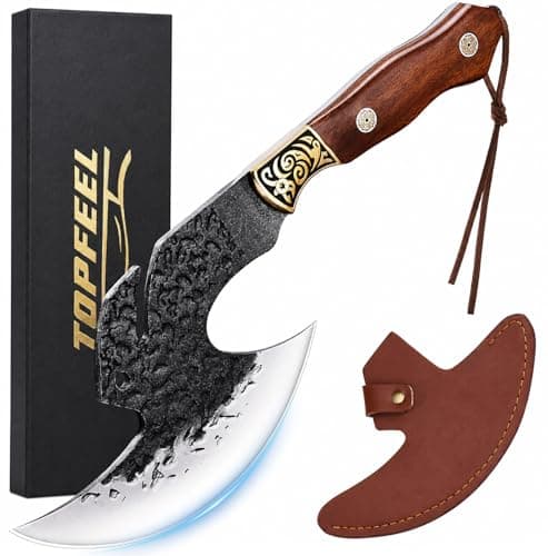 Topfeel Hand Forged Viking Knife 6.2" Meat Cleaver with Sheath, Chinese Kitchen Axe Boning Knife for Meat Cutting, High Carbon Steel Butcher Knife Home Outdoor BBQ Camping Birthday Gifts for Men Dad - Image 1
