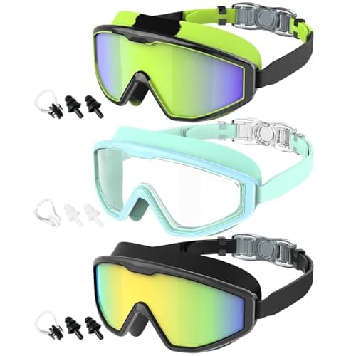 QALLY Kids Goggles Age 4-16, Anti-Fog UV 180°Clear View Kids Swim Goggles, 3 Pack Swimming Goggles Waterproof Pool Goggles for Boys Girls Toddler Kids Youth