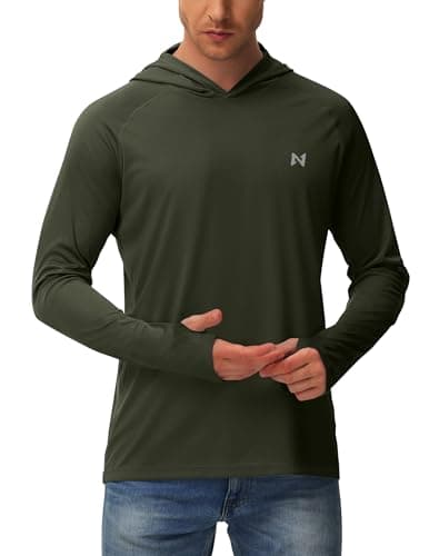 isnowood Sun Shirt UPF 50+ Men's Fishing Shirt Long Sleeve UV Protection Hoodie Rash Guard for Swimming Running Hiking Dark Green - Image 1