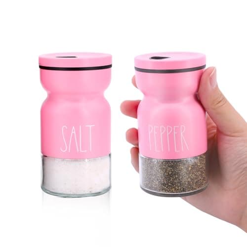 Pink Salt and Pepper Shakers Set, Cute Farmhouse Kitchen Decor for Home Restaurants Wedding, 4.5 oz Glass Salt Shaker with Adjustable Pour Holes - Image 1