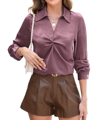RUMIA Longsleeve Satin Silk Fall Blouses Shirt for Women Business Work Top Lavender - Image 1