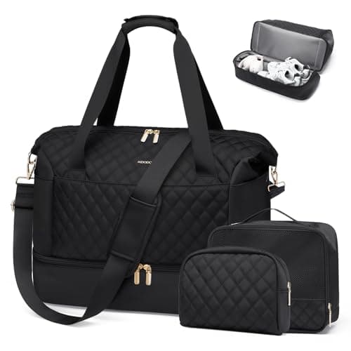 MDODO Travel Duffel Bag for Women Weekender Overnight Carry on Tote with Shoe Compartment Wet Pocket for Business Trips Travel Sports Gym Yoga Hospital, 3 Pcs Set, 43L, Black, Water-Resistant Nylon - Image 1