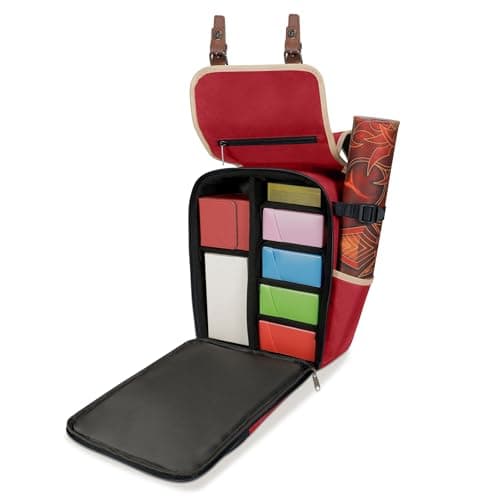 ENHANCE Designer Edition Compact MTG Backpack with Customizable Interior Fits Magic the Gathering, Lorcana & more - Accessory Pocket for Dice Bags, Booster Packs, Tag Trackers, Playmat Pocket (Red) - Image 1