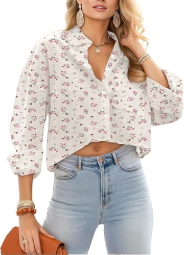 JINKESI Button Down Shirts & Blouses for Women Long Sleeve Slim Fit Office Casual Business with Pocket 100% Cotton - Image 1