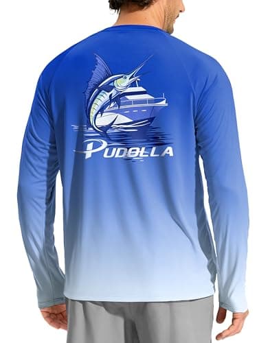 Pudolla Men's Sun Protection Long Sleeve Shirts UPF 50+ Fishing Swim Shirts Lightweight Quick Dry Rash Guard Hiking Shirts(Gradient Blue/Fish XXX-Large) - Image 1