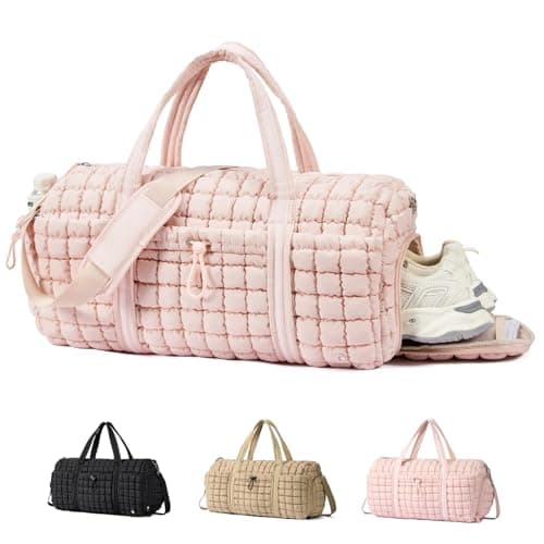 CLUCI Quilted Duffel Bag for Women, Large Puffer Duffle Weekender Bag with Shoe Compartment, Overnight Carry On Bag Workout for Airplane, Sports - Image 1