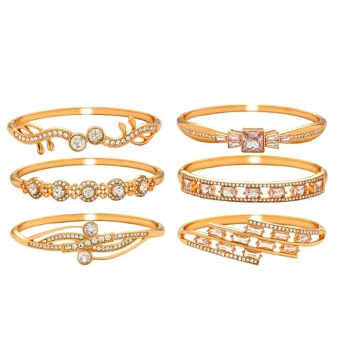 6 Pack 18K Gold Plated Bangles Bracelet Set for Women, Dainty Vintage Trendy Fashion Jewelry, Ideal Gift for Birthday Christmas Valentine's Day Mother's Day for Girlfriend Wife Mom Sister - Image 1