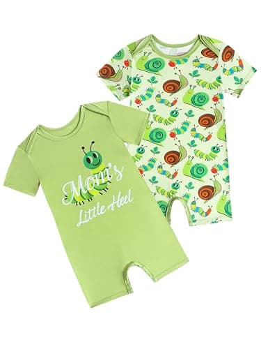 Joonberry Unisex-Baby 2-pack Cute Print Bodysuit, Soft Bamboo Rayon Boy Girl Jumpsuit Clothes, Newborn Infant Outfit Romper (Snails Caterpillar-Style2, 9M) - Image 1