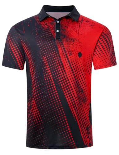 Seadodo Golf Shirts for Men Short Sleeve Dry Fit Moisture Wicking Performance Print Polo Shirt for Tennis Hiking Camping Black Red XL - Image 1