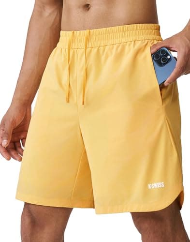 K-Swiss Men's Running Athletic Shorts 8" - Quick Dry Woven Workout Shorts for Gym Tennis Active Sports, Orange/White 2XL