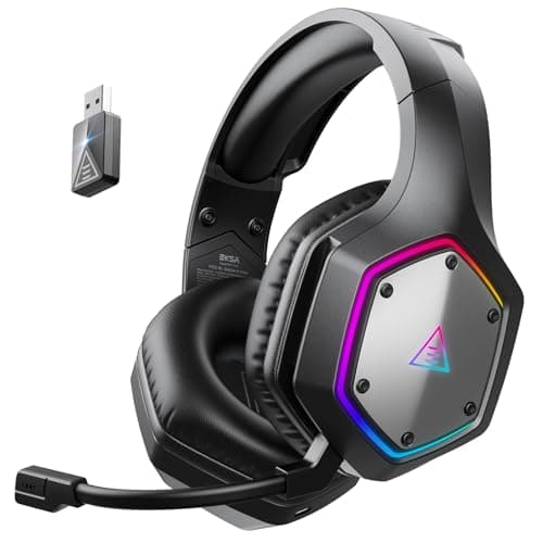 EKSA 2.4GHz Wireless Gaming Headset for PS5,PS4,PC,Switch,Mobile,Mac, Bluetooth Gaming Headphones with ENC Microphone, RGB, 20ms Latency, 120H Battery, 7.1 Surround Sound, 3.5mm Cable Black Silver - Image 1