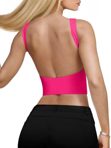 REORIA Women's Summer Sexy Open Back High Neck Sleeveless Tank Top Double Lined Y2k Trendy Backless Crop Tops Rose Red Large - Image 1