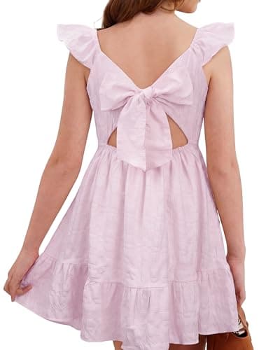 Stelle Girls Flutter Sleeve Tie Back Dress, Lilac, 10-11 Years - Image 1
