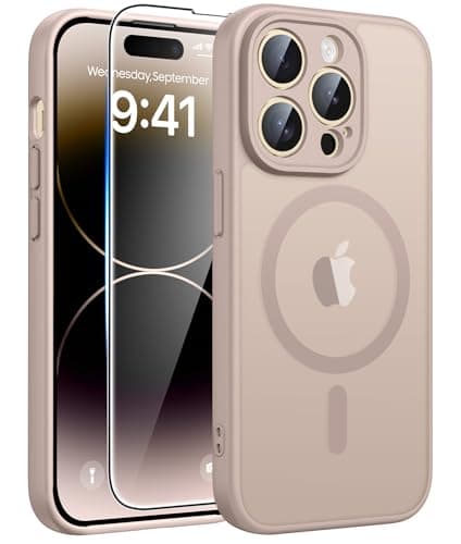 FNTCASE for iPhone 14 Pro-Max Case: Translucent Gold Slim Cases Compatible with MagSafe, Full Camera Protection & Tempered Glass Protector, 14FT Military Grade Drop Tested, Matte Skin-Friendly Cover - Image 1