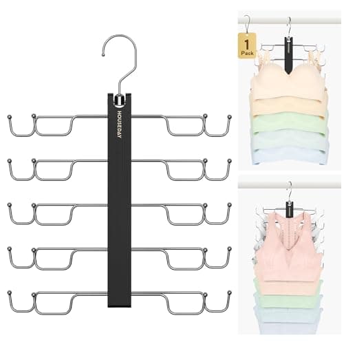 HOUSE DAY Tank Top Hanger, Dual-Row 5 Tier Space Saving Bra Hanger, Premium Lotus Wood Non-Slip Hangers with 360° Swivel Hooks, Closet Organizer for Sports Bras & Tank Tops, Cami (Black 1 Pack) - Image 1