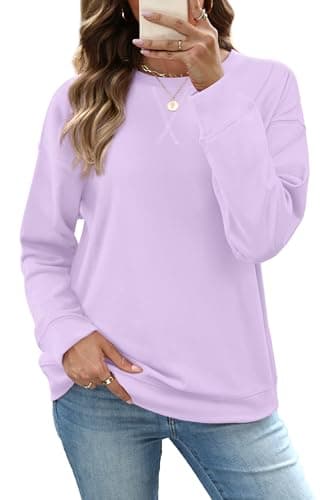 RUMIA Sweatshirt for Women Fall Fashion Clothes Crewneck Fall Outfits Tops for Women 2025 Pullover Long Sleeve T Shirts Dusty Purple M - Image 1