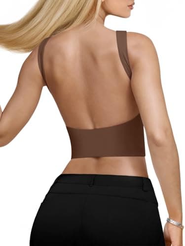 REORIA Women's Summer Sexy Open Back High Neck Sleeveless Tank Top Double Lined Y2k Trendy Backless Crop Tops Coffee Small - Image 1