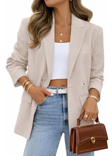 Lazysmile Blazers for Women Business Casual Long Sleeve Lapel Open Front Suit Jacket Office Work Clothes with Pockets Apricot - Image 1