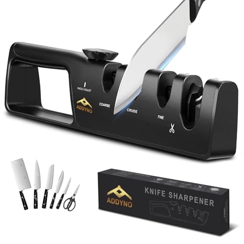 ADDYNO 4-in-1 Knife Sharpener with Angle Guide, Adjustable Edge,3-Stage Coarse–Sharpen–Fine + Scissors Slot, Non-Slip Base & Ergonomic Handle for Kitchen Knives,Square Black - Image 1