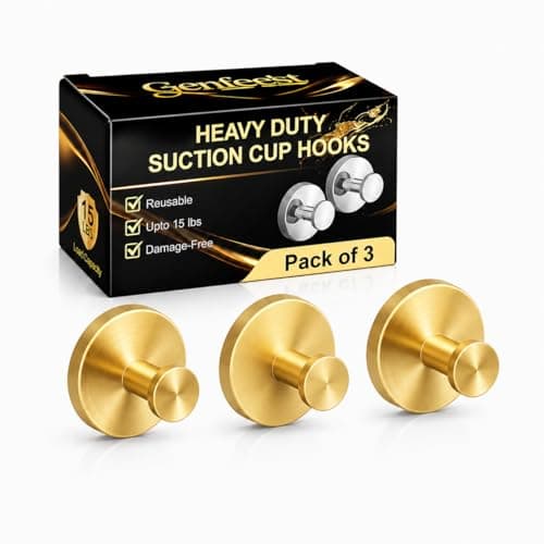 Genfest Suction Cup Hooks, Shower Hooks No Drill, Heavy Duty Wall Hooks for Hanging 15lbs, Reusable Waterproof Towel Hooks for Bathrooms Kitchen Glass Door Tile, Stainless Steel Hook Holder 3 Pack - Image 1