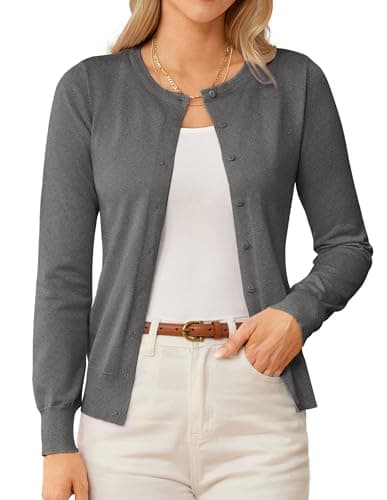 GRACE KARIN Womens Grey Cardigan Sweaters Trendy Summer Lightweight Cardigans for Women Shrug Outfits Clothes 3XL - Image 1