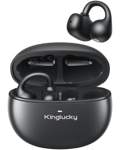 Kinglucky Upgraded Clip-On Earbuds Comfortable fit & Crystal-Clear Sound, 40H Playtime Open Ear Buds Bluetooth 5.4 Wireless Headphones for Women Ideal for Small Ears,Sports,Workouts,Glasses Black