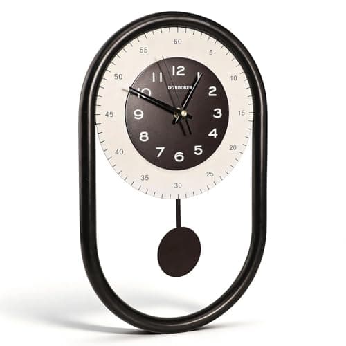 DORBOKER Modern Pendulum Wall Clock - Decorative Minimalist Metal Wall Clock for Living Room Décor -8 * 15.5 inch Silent Battery Operated Kitchen Wall Clock (Black) - Image 1