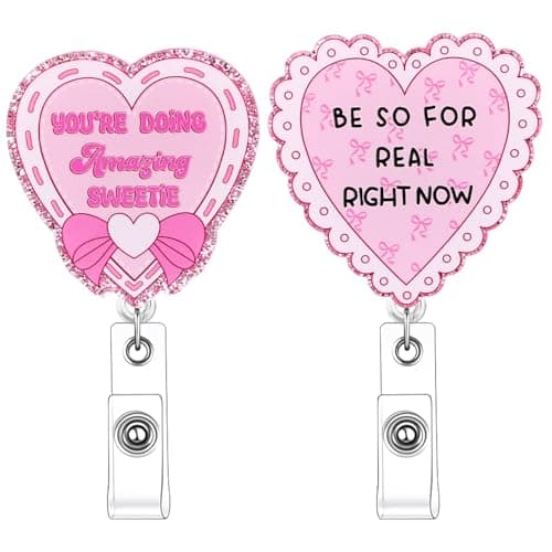 2 Pack Valentines Badge Reel Retractable Nurse Gifts Heart Badge Reels with Alligator Clip ID Card Holder for Teacher Office Work Student - Image 1