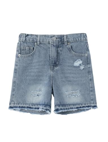 PATPAT Boys Denim Shorts Ripped Holes Soft Elastic Band Jeans Shorts with Pockets Casual Mid Elastic Waist Baggy Jorts Light Blue, 9-10Y - Image 1