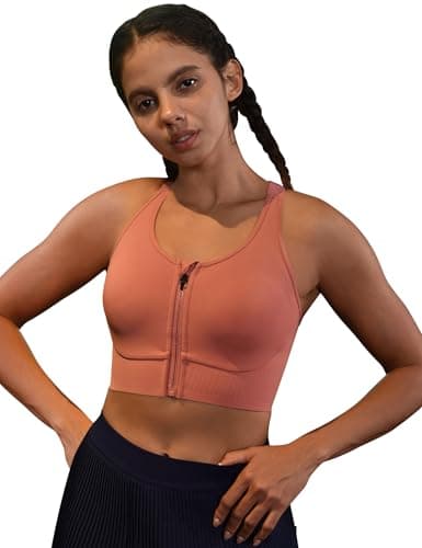 Cordaw Front Zipper Racerback Sports Bra for Women, High Impact & Molded Cups, Supportive for Running Gym Brick Red S - Image 1
