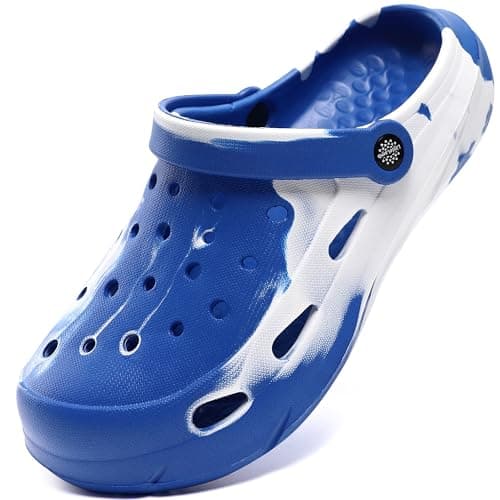 JOYFULTYKES Kids Boys Girls Classic Camo Beach Clogs | Lightweight Water Sandals - Quick-Dry Non-Slip Light and Durable (Little Kid/Big Kid) Size 6 Big Kid White Blue - Image 1