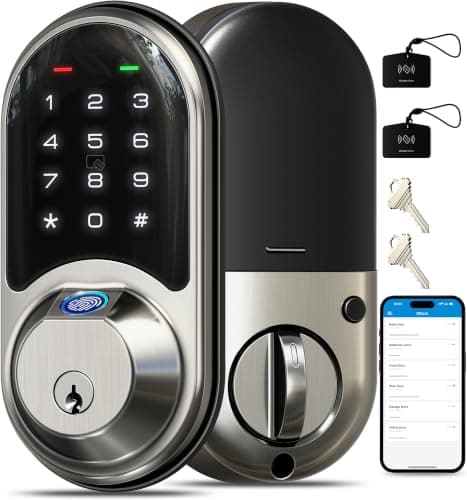 Veise RZ07 Fingerprint Smart Lock, 7-in-1 Smart Locks for Front Door, Keyless Entry Door Lock with App Control & Auto-Lock, Biometric Electronic Touchscreen Keypad Deadbolt, Satin Nickel - Image 1