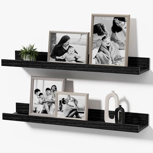 Mifurn Floating Picture Ledge Shelves, 2-Pack Wall Mounted Book Shelf for Nursery & Kids Room, Floating Shelves for Wall Photo Frames with Lip, Living Room or Bedroom, 16inch, Black - Image 1