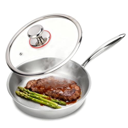 Ptacivow 8.66 Inch Titanium Pans for Cooking,99.6% Titanium Frying Pan Healthy Non-Toxic Titanium Cookware with Lid for Even Heating, Induction Compatible Oven & Broiler Safe