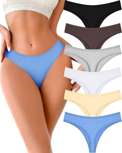 FINETOO Cotton Thongs for Women Soft Low Rise Sexy Thong Ladies Panties Womens Underwear 6 Pack XS-XXXL - Image 1