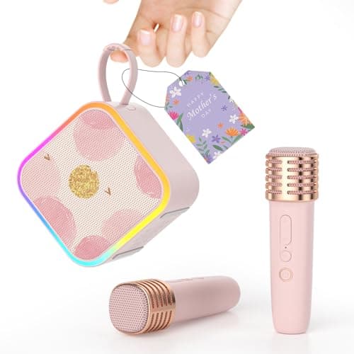 Mini Portable Karaoke Machine with 2 Wireless Mic,Home Karaoke System for Kids,Travel/Birthday Parties/Holidays,Bluetooth Speaker with Carry Handle,Ideal for Ages 3-12 - Image 1