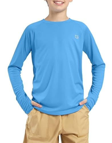 Boy's Rash Guard UPF 50+ Sun Protection Shirt Quick Dry Long Sleeve Swim Shirts Lightweight SPF Youth Fishing Shirt(Sky Blue,M) - Image 1