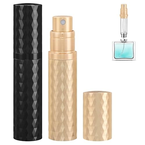 Qavhun Travel Perfume Atomizer Bottle Refillable - 2-Pack 5ml Leakproof Fragrances Perfume Atomizer, Portable Perfume Sprayer, Perfume Refillable Bottle for Traveling (Black & Gold) - Image 1