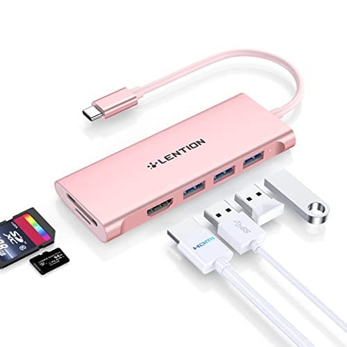 LENTION USB C Hub with 4K HDMI, 3 USB 3.0, SD/Micro SD 3.0 Card Reader, Compatible 2025-2018 MacBook Pro/Air, 2026 MacBook Neo, Mac, Surface, Chromebook, iPhone17/16/15 Pro Max, More (Rose Gold) - Image 1