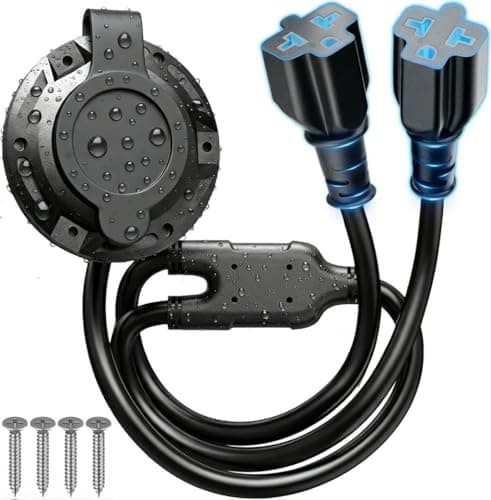 20A 125V RV Shore Power Inlet Plug, 12AWG Heavy-Duty AC Port Socket with Dual 5-in-1 T-Blade Adapters & 20" Cord, Waterproof Outdoor Electrical Receptacle Box for Camper, Trailer, Marine Boat - Image 1