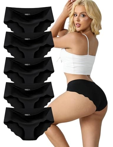 MCOWOD Seamless Underwear for Women Low Rise Hipster Wave Edge Sexy No Show Bikini Panties Black Size XL 5 Pack - Image 1