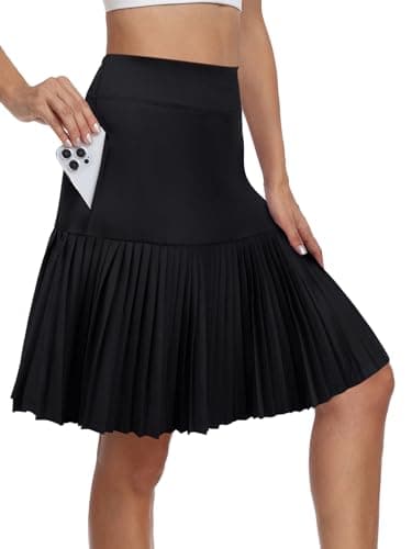 KORALHY 21" Golf Skorts with Pockets Pleated Tennis Skirts with Shorts Knee Length Skort for Athletic, Workout, Casual Wear Black L - Image 1