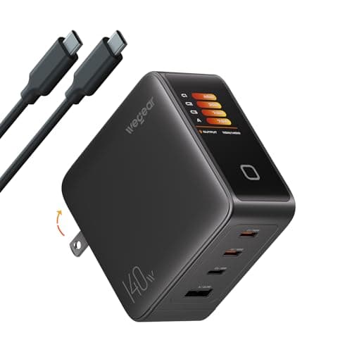 wegear 140W GaN USB C Charger Block, 4-Port PD3.1 Fast Wall Charger with Smart Display & Touch Control, Foldable Power Adapter with 240W USB-C Cable for MacBook Pro, iPhone 17/16, iPad, Galaxy S25/S24 - Image 1