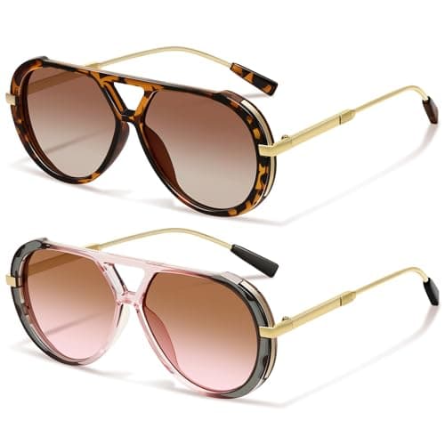 YMRFW Retro Gold Aviator Sunglasses for Women Men Large Frame 70s Trendy Vintage Style UV Protection Sun Glasses - Image 1
