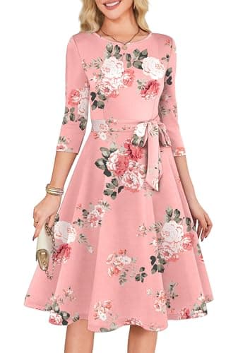 RUMIA Cocktail Dresses for Women 3/4 Sleeve Summer Spring Floral Dresses Tea Party Cute Dress S - Image 1